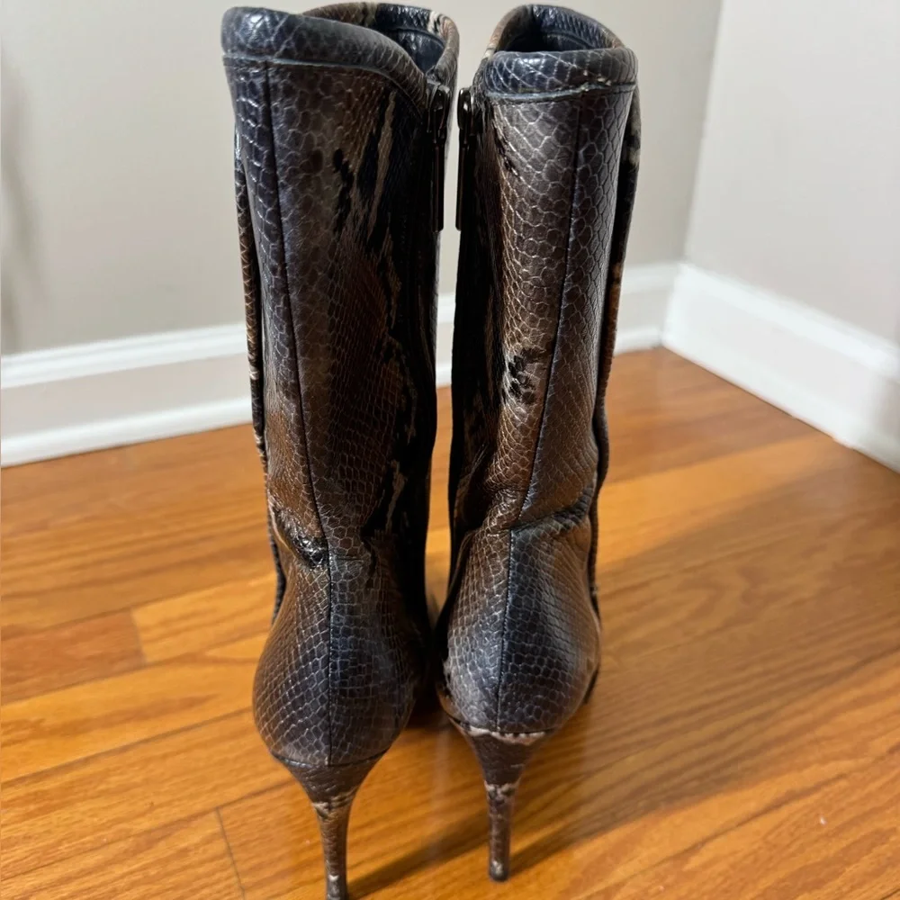 Donald J. Pliner Black and Brown Snakeskin Leather Heeled Boots 9.5M - Picture 4 of 12